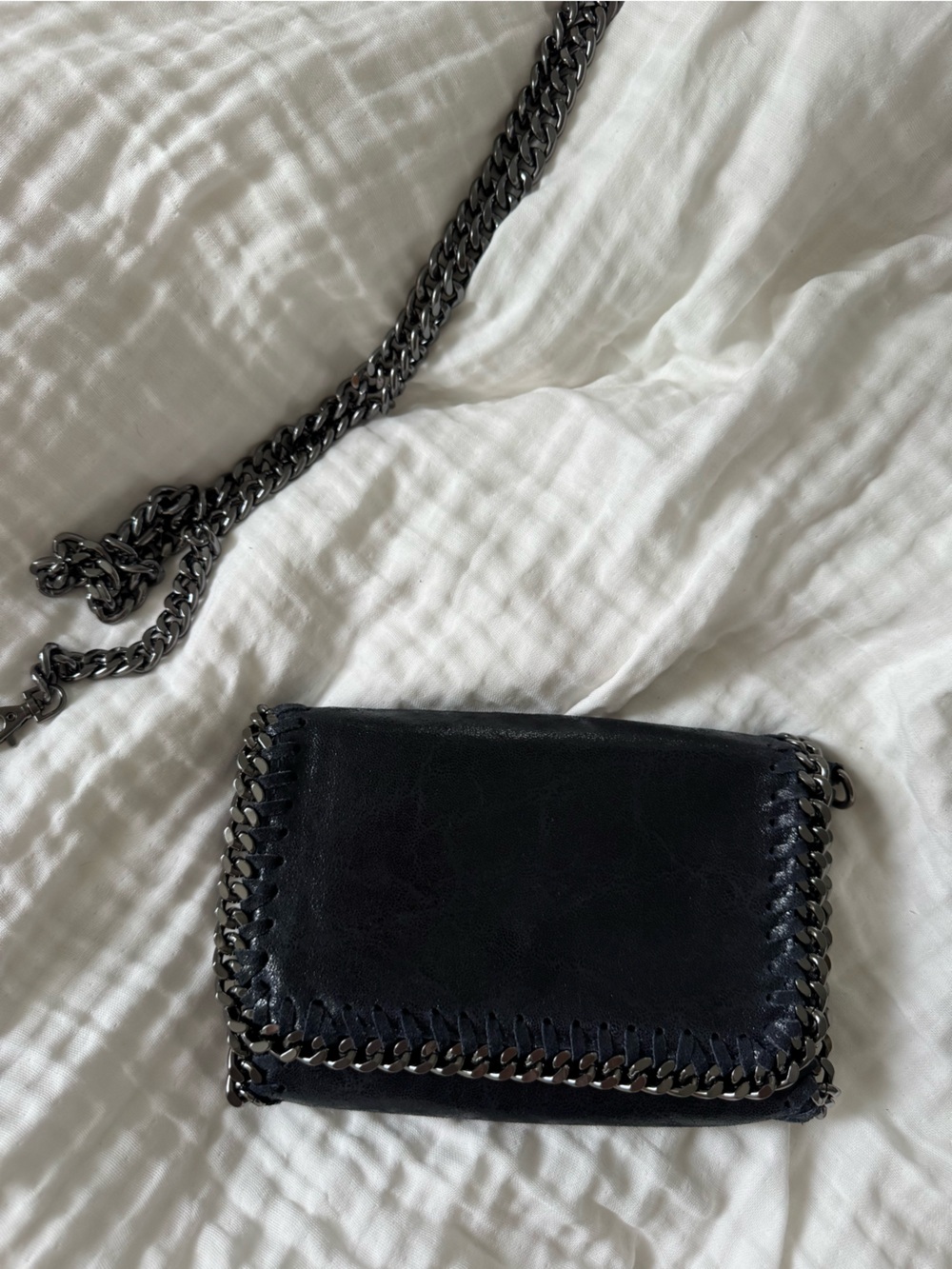 Black Chain-Edge Leather Crossbody Bag